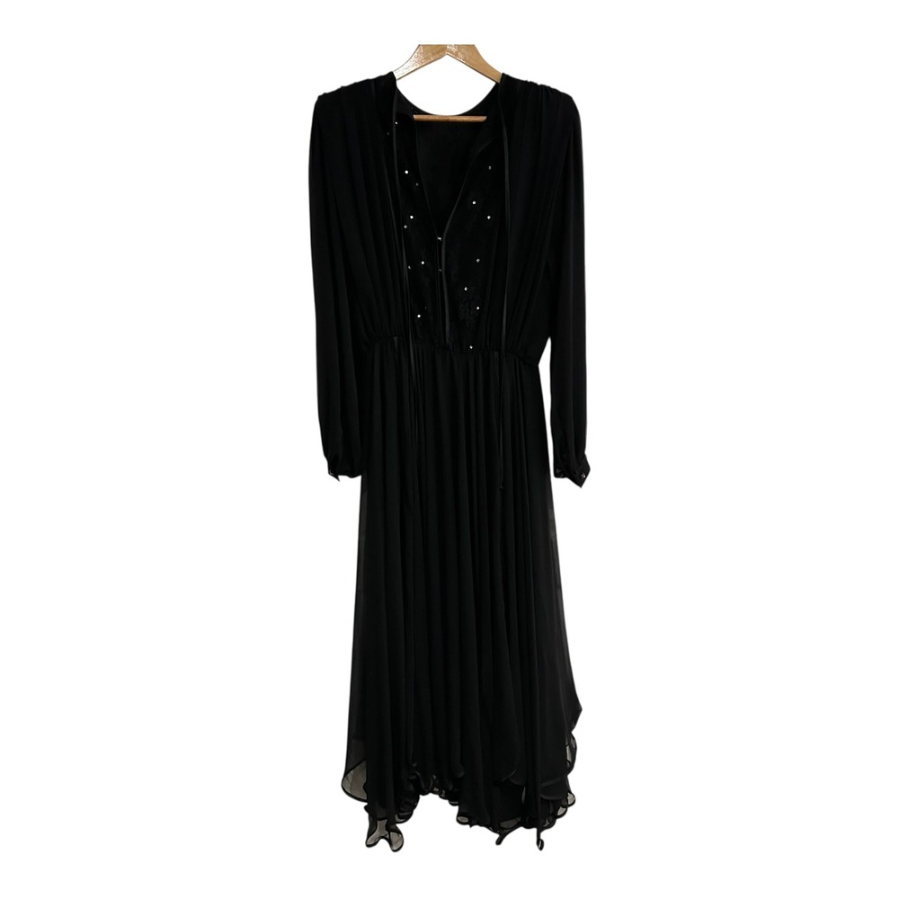 Vintage Wayne Clark by Aline Marelle Black Chiffon Layered Evening Gown US 14